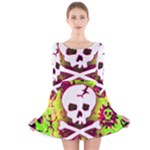 Deathrock Skull & Crossbones Long Sleeve Velvet Skater Dress
