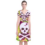 Deathrock Skull & Crossbones Short Sleeve Front Wrap Dress