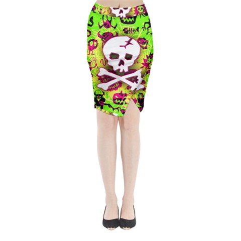 Deathrock Skull & Crossbones Midi Wrap Pencil Skirt from ArtsNow.com