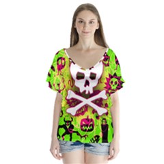 V-Neck Flutter Sleeve Top 