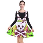 Deathrock Skull & Crossbones Plunge Pinafore Dress