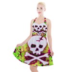 Deathrock Skull & Crossbones Halter Party Swing Dress 