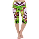 Deathrock Skull & Crossbones Lightweight Velour Cropped Yoga Leggings