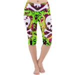 Deathrock Skull & Crossbones Lightweight Velour Cropped Yoga Leggings