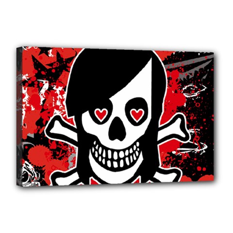 Emo Girl Skull Canvas 18  x 12  (Stretched) from ArtsNow.com
