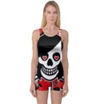 Emo Girl Skull One Piece Boyleg Swimsuit