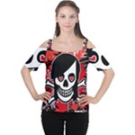 Emo Girl Skull Cutout Shoulder Tee