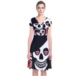 Emo Girl Skull Short Sleeve Front Wrap Dress