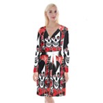 Emo Girl Skull Long Sleeve Velvet Front Wrap Dress