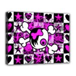 Emo Scene Girl Skull Canvas 14  x 11  (Stretched)