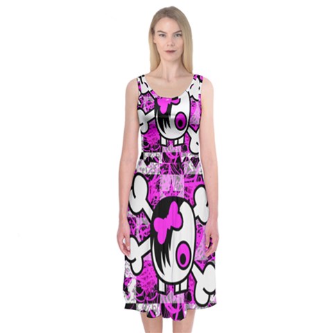 Emo Scene Girl Skull Midi Sleeveless Dress from ArtsNow.com