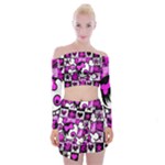 Emo Scene Girl Skull Off Shoulder Top with Mini Skirt Set