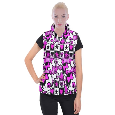 Emo Scene Girl Skull Women s Button Up Vest from ArtsNow.com