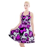 Emo Scene Girl Skull Halter Party Swing Dress 