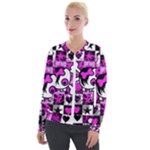 Emo Scene Girl Skull Velour Zip Up Jacket