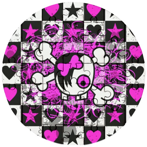 Emo Scene Girl Skull Wooden Puzzle Round from ArtsNow.com