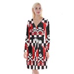 Emo Skull Long Sleeve Velvet Front Wrap Dress