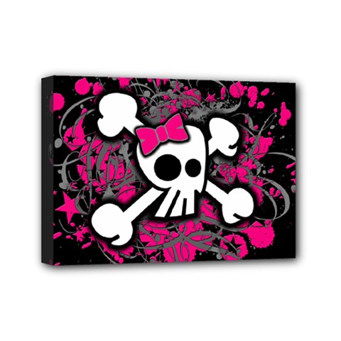 Girly Skull & Crossbones Mini Canvas 7  x 5  (Stretched) from ArtsNow.com