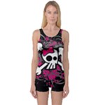 Girly Skull & Crossbones One Piece Boyleg Swimsuit