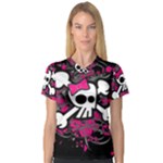 Girly Skull & Crossbones V-Neck Sport Mesh Tee