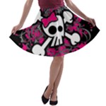 Girly Skull & Crossbones A-line Skater Skirt