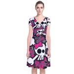 Girly Skull & Crossbones Short Sleeve Front Wrap Dress