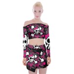 Girly Skull & Crossbones Off Shoulder Top with Mini Skirt Set