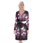 Girly Skull & Crossbones Long Sleeve Velvet Front Wrap Dress