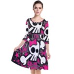 Girly Skull & Crossbones Quarter Sleeve Waist Band Dress