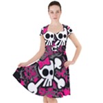 Girly Skull & Crossbones Cap Sleeve Midi Dress