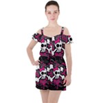 Girly Skull & Crossbones Ruffle Cut Out Chiffon Playsuit