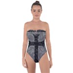 Gothic Brocade Cross Tie Back One Piece Swimsuit