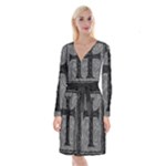 Gothic Brocade Cross Long Sleeve Velvet Front Wrap Dress