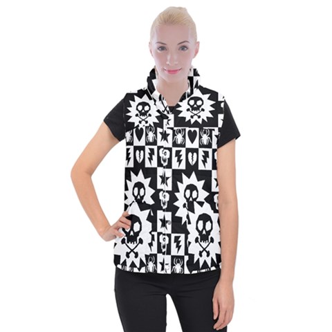 Gothic Punk Skull Women s Button Up Vest from ArtsNow.com