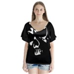 Gothic Skull V-Neck Flutter Sleeve Top