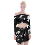 Gothic Skull Off Shoulder Top with Mini Skirt Set