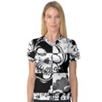 Grunge Skull V-Neck Sport Mesh Tee