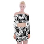 Grunge Skull Off Shoulder Top with Mini Skirt Set