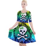 Kawaii Rainbow Skull Quarter Sleeve A-Line Dress