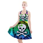 Kawaii Rainbow Skull Halter Party Swing Dress 