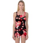 Love Heart Splatter One Piece Boyleg Swimsuit