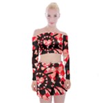 Love Heart Splatter Off Shoulder Top with Mini Skirt Set