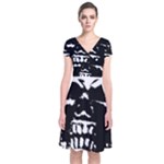 Morbid Skull Short Sleeve Front Wrap Dress