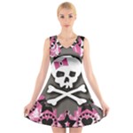 Pink Bow Skull V-Neck Sleeveless Dress