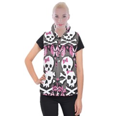 Pink Bow Skull Women s Button Up Vest from ArtsNow.com