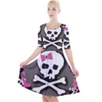 Pink Bow Skull Quarter Sleeve A-Line Dress