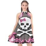 Pink Bow Skull Halter Neckline Chiffon Dress 