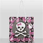 Pink Bow Skull Full Print Rope Handle Tote (Large)