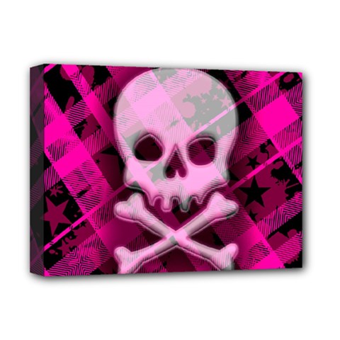 Pink Plaid Skull Deluxe Canvas 16  x 12  (Stretched)  from ArtsNow.com