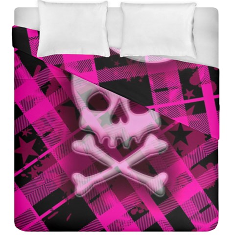 Pink Plaid Skull Duvet Cover Double Side (King Size) from ArtsNow.com